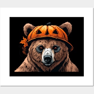 Grizzly with Pumpkin Head - Grizzly Bear Halloween Posters and Art